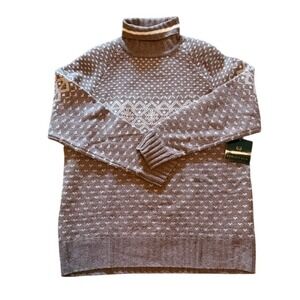 Embassy Row Sportswear Wool Angora Fair Isle Turtleneck Sweater Brown M NWT